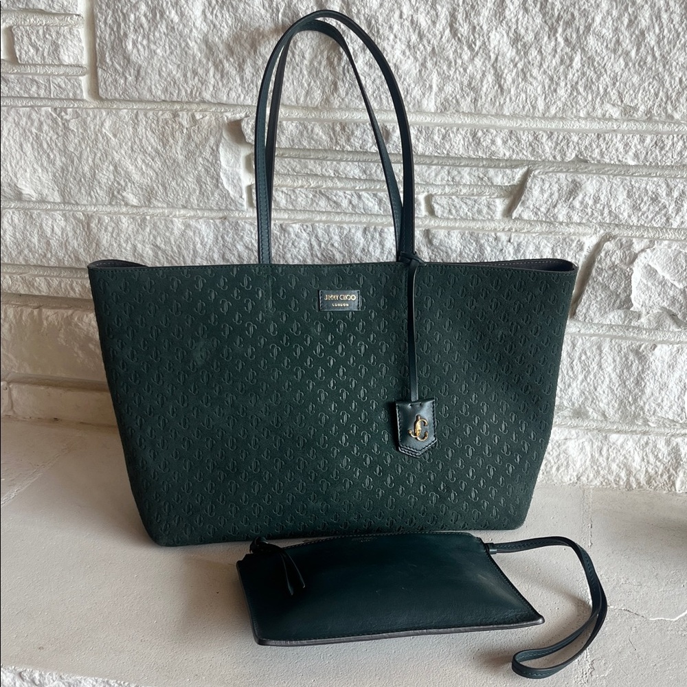 Jimmy Choo Dark Green Tote with Pouch